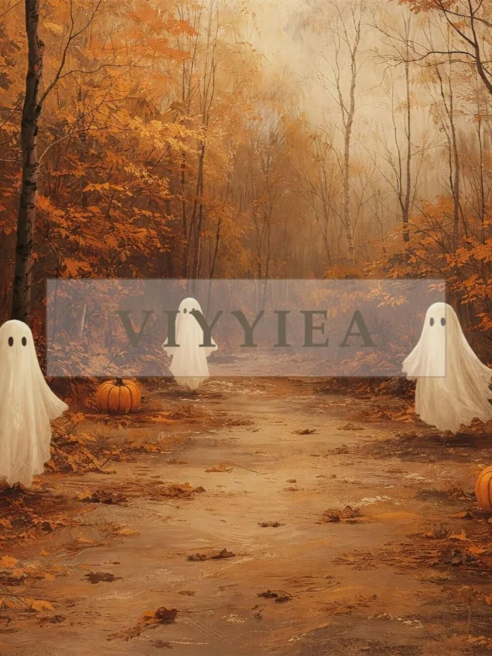 Extra Large Vintage Halloween Wall Art 36x54, Cute Ghosts & Pumpkins Canvas